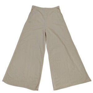Wide-Leg Beige Linen Blend Pants With Elastic Waist & Pockets Lightweight Size L